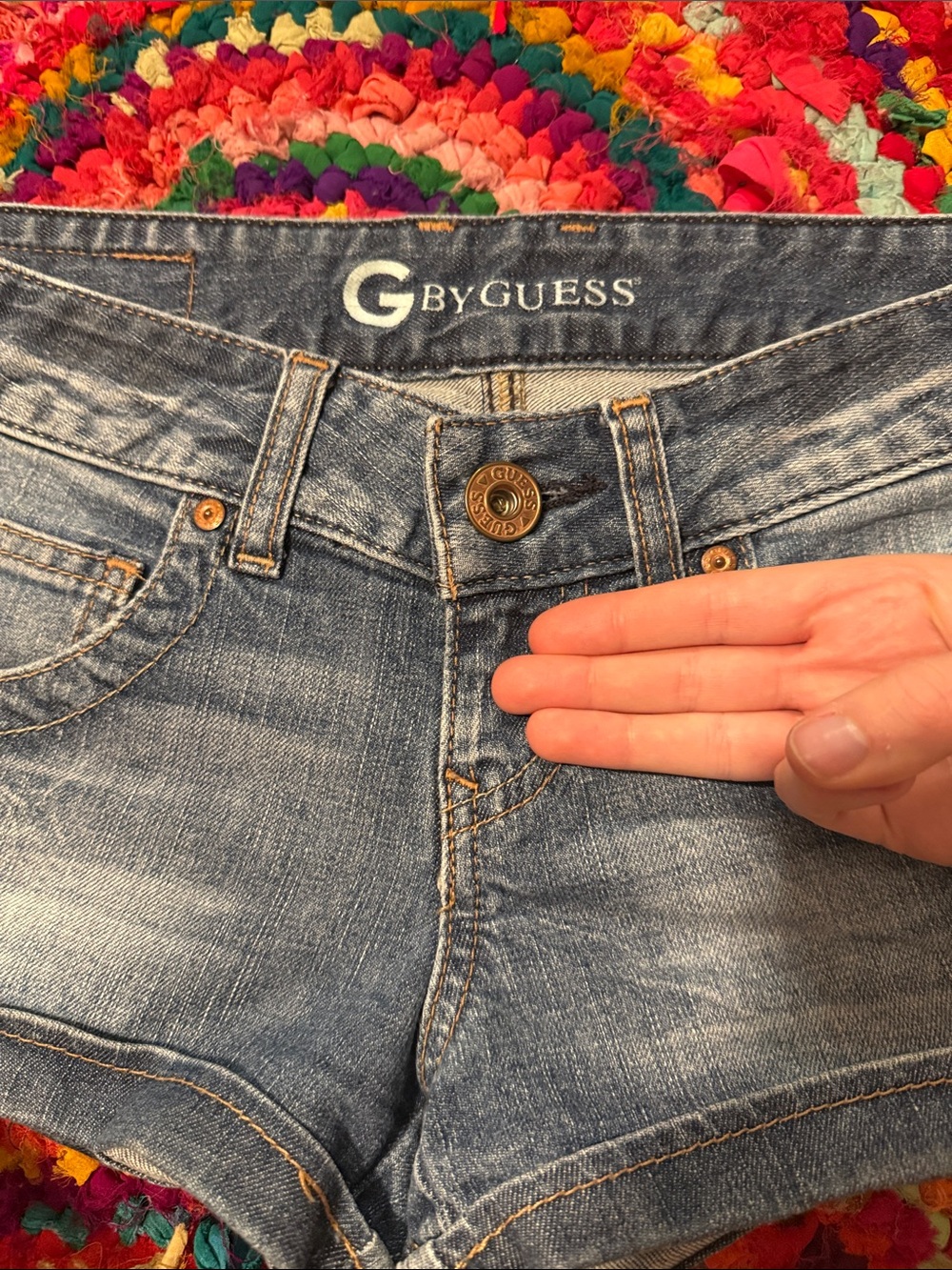 G by Guess Distressed Blue Denim Cuffed Jean Shorts - Picture 4 of 4